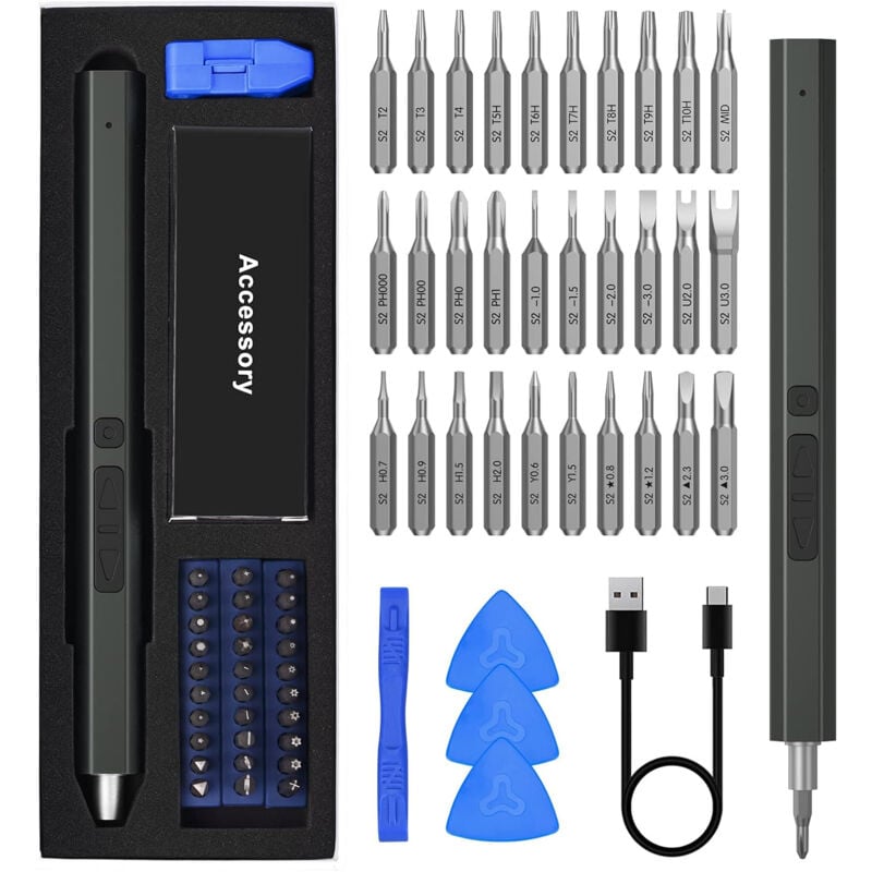 Longziming - Destornillador eléctrico de precisión, juego de destornilladores eléctricos led 36 en 1, mini destornillador recargable por usb, kit de