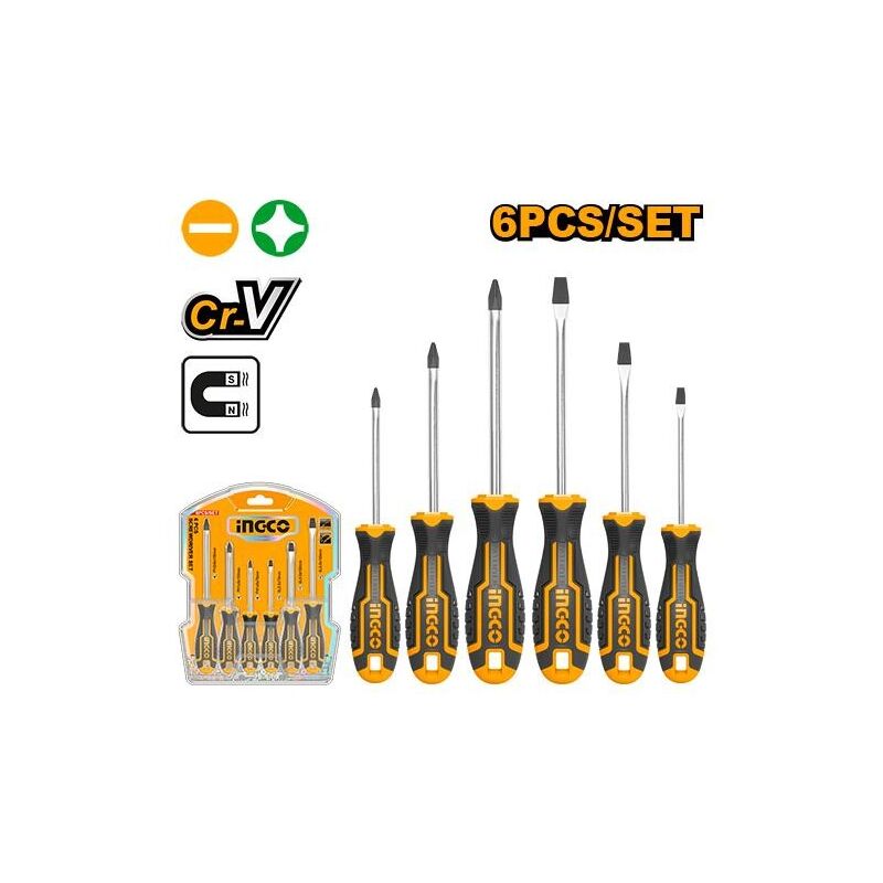 -CAHERSA- Destornilladores INGCO HKSD0628 JUEGO 6 VARIEDAD DE TAMAÑOS