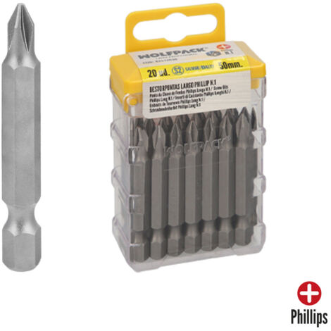 Destorpuntas Largo Phillips Nº 1 (20 Piezas) Acero S2 al Cromo Vanadio