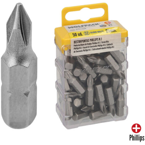 Destorpuntas Phillips Nº 1 (50 Piezas) Acero S2 al Cromo Vanadio
