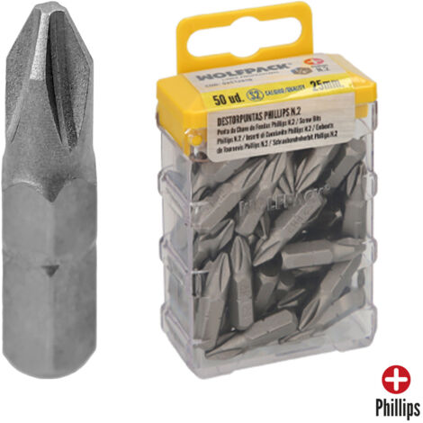 Destorpuntas Phillips Nº 2 (50 Piezas) Acero S2 al Cromo Vanadio