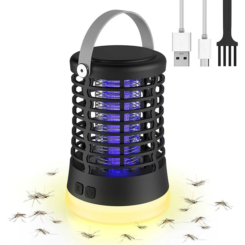 Destructeur d'insectes UV 2 en 1 - Électrique - IPX6 - Étanche - Lampe LED avec 2200 mAh - Gel de silice anti-casse - Rechargeable par USB - Pour