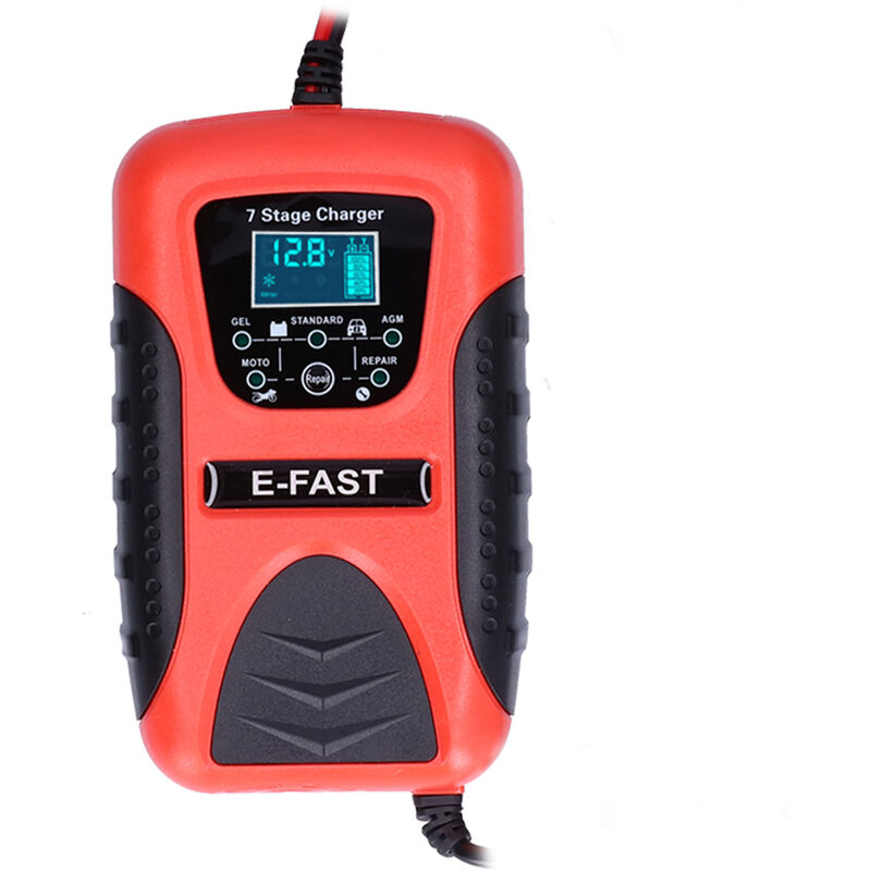 Eosnow - Chargeur automatique de batterie de voiture 12V 7A, 7 étapes, pour tondeuse à gazon, moto, suv, bateau, prise ue 100-240V
