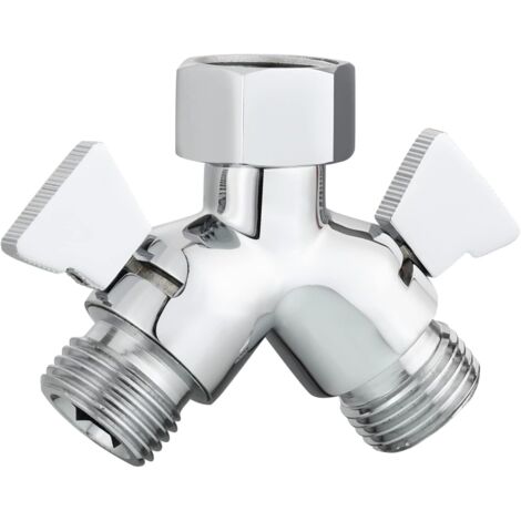 Desviador de ducha de 2 vías G1/2", distribuidor en Y de latón con válvulas de cierre, cromado para baño