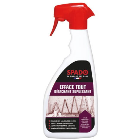 Détachant surpuissant 500ml – Formule 3 actifs + savon – Élimine colle, encre, peinture – Usage intérieur et extérieur – Spado
