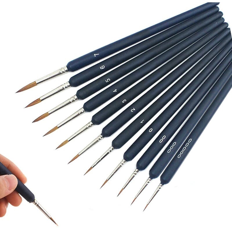 Tumalagia - Detail Brushes, 11 Piece Brushes for Acrylic Oil Watercolor Nail Art Detail Brush Set (00000 and 7)