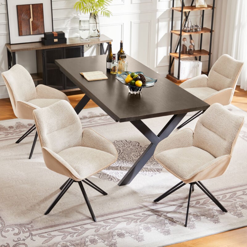 Redom - Chaises de salle à manger (4 pcs), rotatives à 360°, fauteuil de salon, Sherpa, assise moelleuse, coussin large, structure en fer, blanc