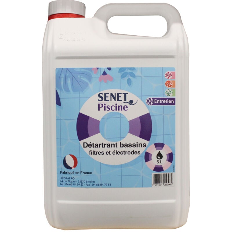 Détartrant Bassins, Filtres et Electrodes - Bidon de 5L - SENET Piscine