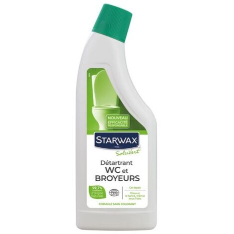 Starwax – Détartrant gel WC et broyeurs 750 ml – 99,7% d'ingrédients naturels – Formule gélifiée sans colorant – Parfum menthe frais