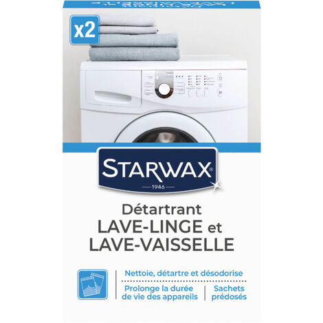 Starwax – Nettoyant détartrant pour lave-linge et lave-vaisselle – 2 sachets de 75g – Élimine dépôts de calcaire et désodorise – Formule en poudre