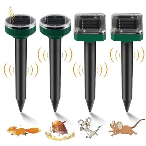 Détaupeur Solaire 4 pièces Anti-Taupe Ultrason Répulsif Serpent Chasse Taupes Prise Anti-Taupes Étanche Jardin Pelouse en Plein Air