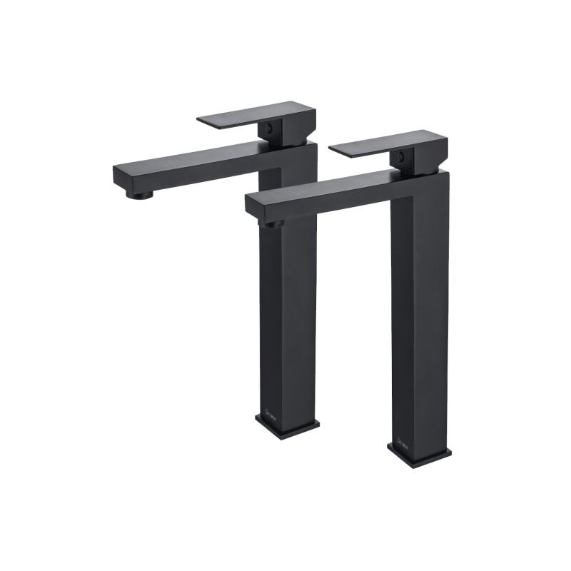 Detbom - 2PCS Mitigeur de Lavabo Noir Robinet Lavabo Haut pour Vasque Robinet Salle de Bain en Acier Inox Mitigeur pour Salle de Bain Design Moderne