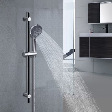 DETBOM Barra Doccia con Doccetta Manuale con Supporto per Soffione Doccia a 3 Getti e Tubo Flessibile Set Doccia Regolabile Sistema Doccia in Acciaio Inox Cromato