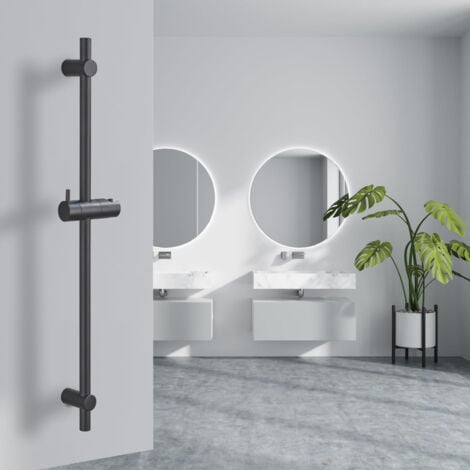 DETBOM Barre de Douche Noir Barre de Douche 70cm avec Support de Douchette Barre Douche Moderne en Acier Inoxydable Universelle