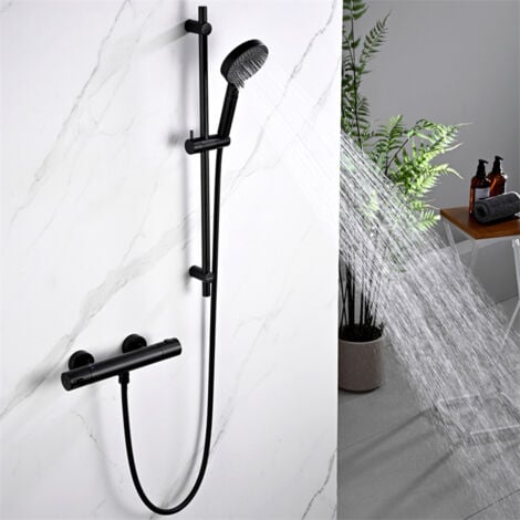 DETBOM Colonne de Douche Thermostatique Mitigeur de Douche avec Douchette 3 Jets et Barre de Douche Ensemble de Douche Noir