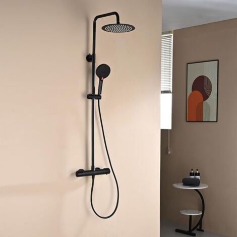 DETBOM Columna de Ducha Termostática Kit de Ducha Redondo Cromado Sistema de Ducha de Acero Inoxidable de Altura Ajustable