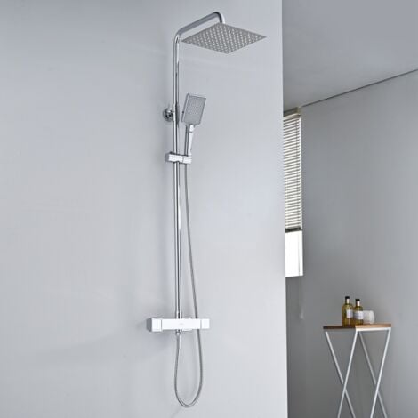 DETBOM Columna de Ducha Termostática Sistema de Ducha Cromado Elegante Conjunto de Ducha con Mezclador Termostático para Baño Cabezal de Ducha de lluvia Cuadrado