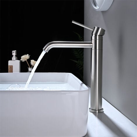 DETBOM Grifo Mezclador de Lavabo Alto Grifo de Baño para Lavabo Grifo de Lavabo Giratorio de 360° en Acero Inoxidable Cepillado Clásico