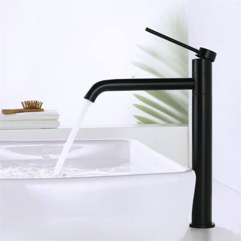DETBOM Mitigeur de Lavabo Noir Robinet Lavabo Haut pour Vasque Robinet Salle de Bain Pivotant 360° Robinetterie Moderne en Acier Inoxydable pour Salle de Bain
