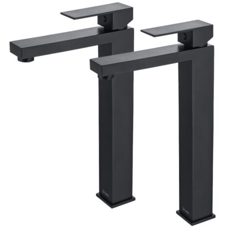 Detbom – Mitigeur de lavabo noir mat en acier inox – Hauteur 296mm – Installation monotrou – Économie d'eau 30% – Pour vasque design moderne