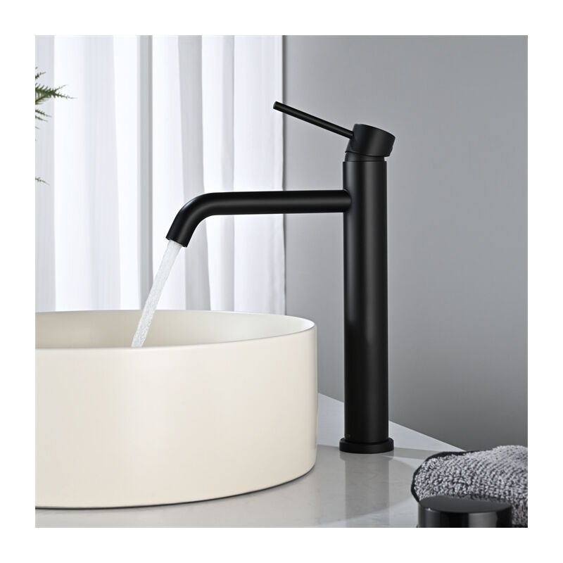 Mitigeur de Lavabo Haut Robinet Salle de Bain Noir pour Lavabo et Vasque Robinet Lavabo en Acier Inox - Detbom