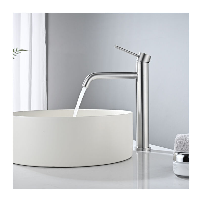 Mitigeur de Lavabo Haut Robinet Salle de Bain pour Lavabo et Vasque Robinet Lavabo en Acier Inox Brossé Classique - Detbom