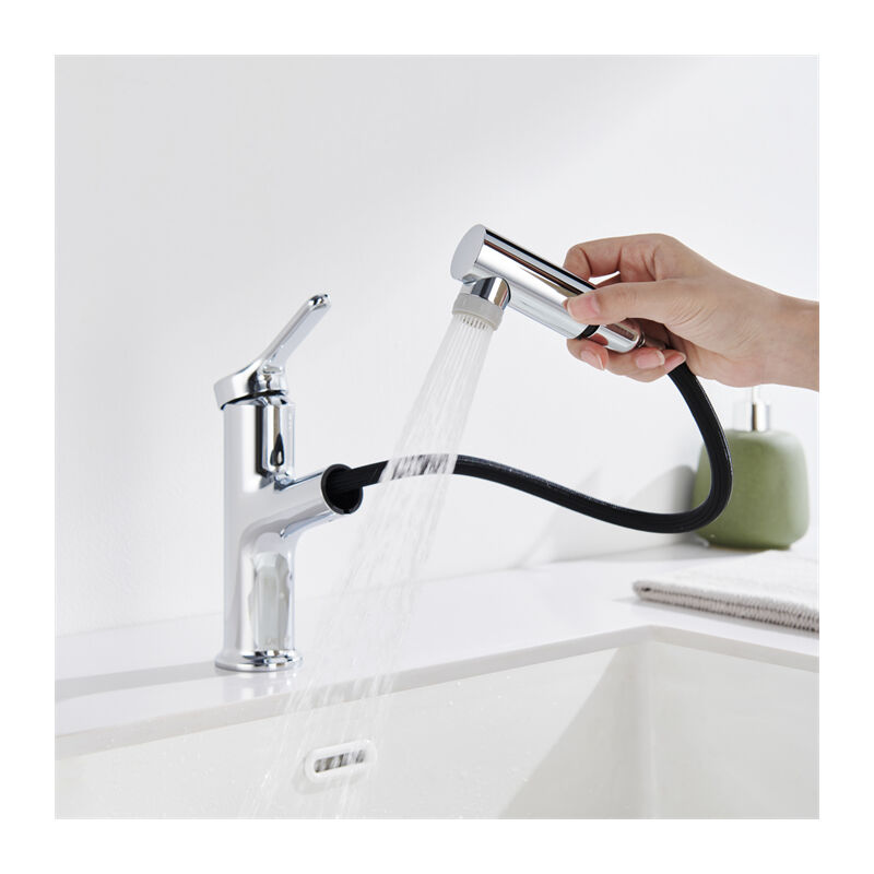 Detbom - Mitigeur de Lavabo avec Douchette Extractible Robinet Salle de Bain avec 2 Modes Mitigeur Salle de Bain Chrome
