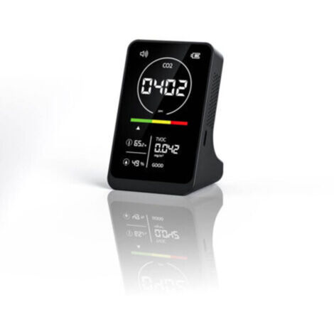 Détecteur 4-en-1 qualité de l’air portable avec capteur NDIR – CO₂, TVOC, température et humidité – écran numérique + alarme