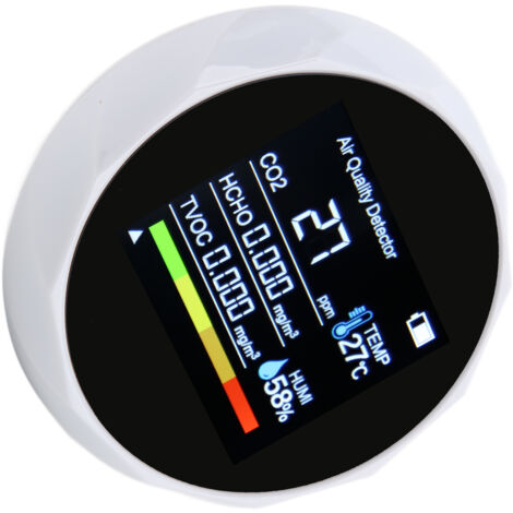 Détecteur CO2 5-en-1 ZN-2CO5 - Moniteur Qualité Air avec Capteur HCHO, Thermomètre et Hygromètre - Blanc