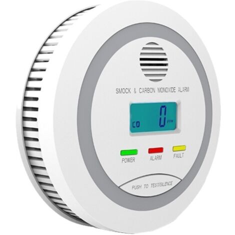 Détecteur combiné 2-en-1 de fumée et de monoxyde de carbone, alarme domestique avec écran LCD, alimenté par batterie, alarme sonore 85dB