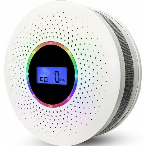 Détecteur combiné d'alarme de fumée et de monoxyde de carbone, détecteur de fumée CO à double capteur alimenté par batterie avec écran LCD et avertissement sonore pour la maison, l'école, le bureau