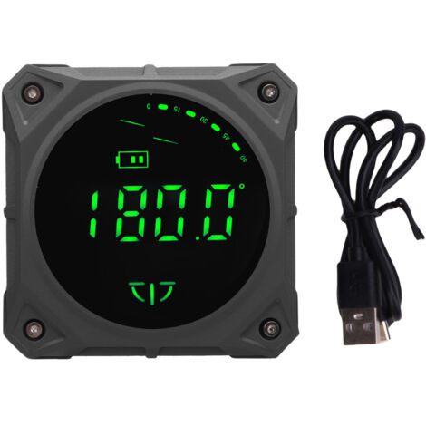Détecteur d'angle numérique avec base magnétique, inclinomètre de rapporteur de boîte de niveau de cube LCD rechargeable à 180 ° pour machines à bois de construction