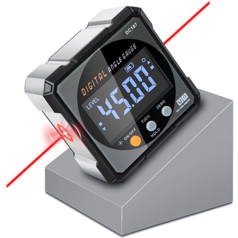Détecteur d'angle numérique avec laser électronique - Jauge d'angle magnétique puissante à 4 côtés, inclinomètre cube avec rétroéclairage, rapporteur