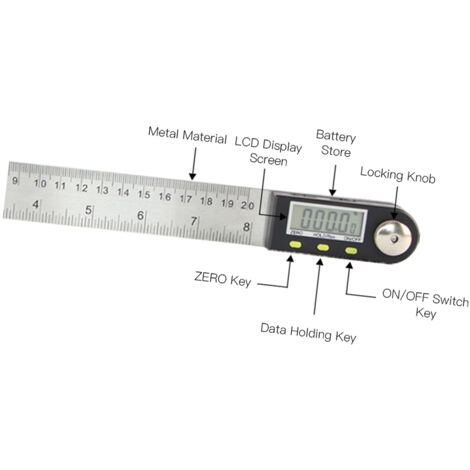 Détecteur D'angle Numérique, Outil de Mesure D'angle en Acier Inoxydable, Jauge D'angle Numérique, Règle D'angle électronique avec écran LCD pour le Travail du Bois, la