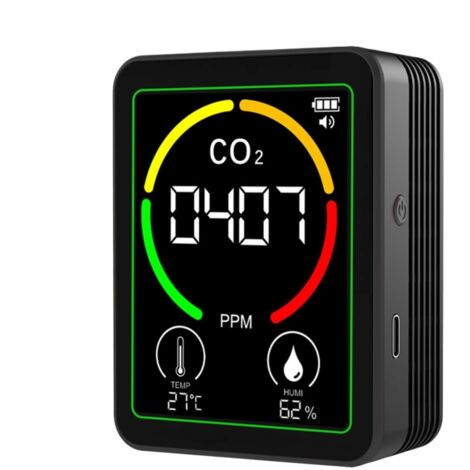Détecteur De C02, Moniteur Qualité L'air Intérieur,Testeur L'Air,Thermomètre Et Hygromètre À Chargement USB pour La Maison, L'école, Le Bureau, Black -