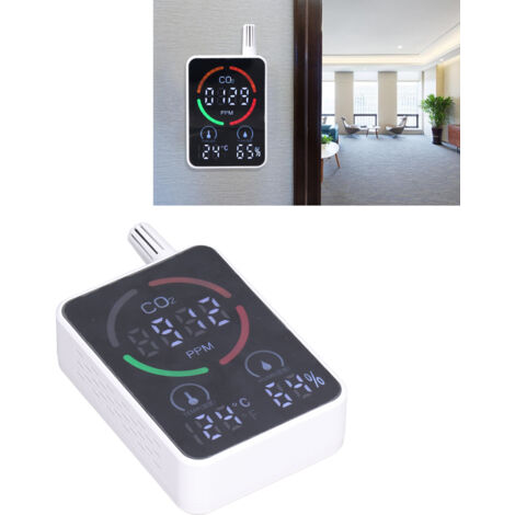[Détecteur de CO₂] Détecteur de CO₂ Portatif avec Écran Coloré - Moniteur de Qualité d'Air avec Mesure de Température et Humidité - Matériel ABS, Dimensions 14.1x8x3.5cm, Blanc