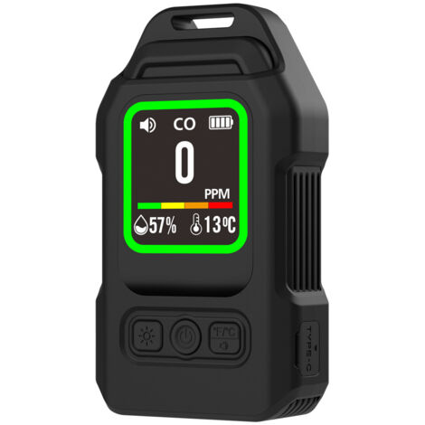 Détecteur de CO Portable 3-en-1 Mini avec Capteur Temp/Humidité, Alarme Visuelle, Lampe Torche et Support Aimanté pour Voyage Camping Voiture