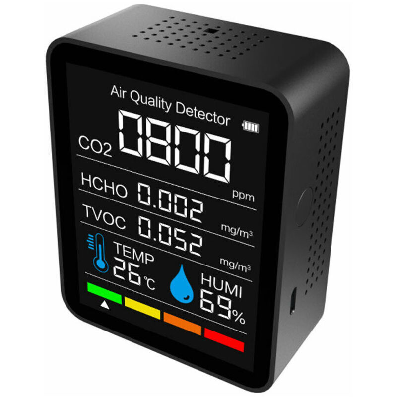 Détecteur de CO2 5 en 1 Détecteur de dioxyde de carbone Moniteur de qualité de l'air intérieur BT APP Testeur de capteur de température et d'humidité