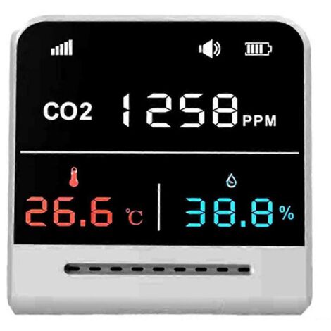 Détecteur de CO2 à induction infrarouge 5000 ppm pour l'intérieur, avec capteur de dioxyde de carbone, grand écran LCD, analyseur de qualité de l'air et moniteur de température et d'humidité.