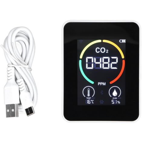 Détecteur de CO2 avec Capteur de Qualité d'Air, Température et Humidité - Modèle H8 Plus Blanc