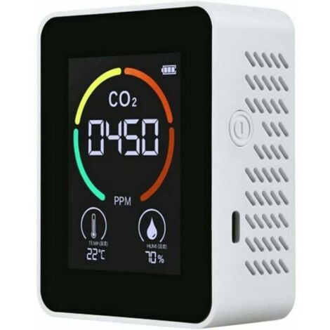 Détecteur de CO2 avec écran LCD rétroéclairé, capteurs de COVT, analyseur intelligent de la qualité de l'air intérieur (blanc)