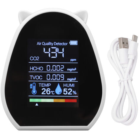 Détecteur de CO2 avec Mesure de Température et Humidité - Moniteur de Qualité d'Air Haute Précision pour HCHO TVOC
