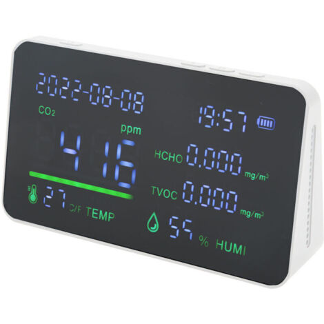 Détecteur de CO2, composants de capteur TVOC ABS et électroniques, testeur de température et d'humidité numérique, moniteur de qualité de l'air pour centre commercial, blanc,DUBUNS