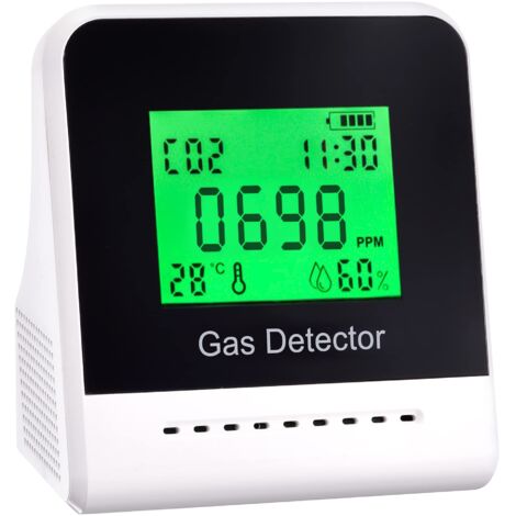 Détecteur de CO2 de qualité de l'air intérieur avec capteur de canal Détecteur de dioxyde de carbone portable de paillasse pour alarme sonore de température et d'humidité