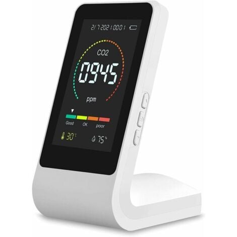 LAUWEXE Détecteur De Co2 Dioxyde De Carbone, Détecteur De Qualité De L'air Détecteur d'air, Moniteur De Qualité De L'air, Moniteur De CO2 Domestique avec Capteur De Température Et D'humidité