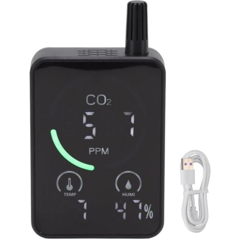 Détecteur de CO2 Infrarouge avec Mesure de Température et Humidité pour Maison - Noir