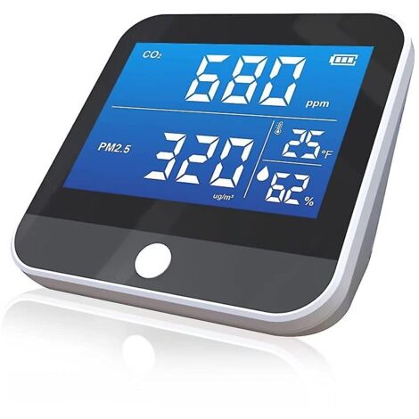 Détecteur de CO2, moniteur de CO2 pour la qualité de l'air intérieur, capteur de dioxyde de carbone Ndir 400-5000 ppm, alarme de CO2 rechargeable par USB, mesure de la température et de l'humidité rel