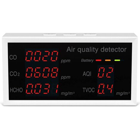Détecteur de CO2 Qualité de l'air CO/CO2/HCHO/TVOC/AQI Détecteur Température Humidité Testeur Noir Dioxyde De Carbone Moniteur Pour Voiture Bureau À Domicile Divers