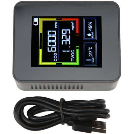 Détecteur de CO2 ZNAZ2 Intelligent 4 en 1 - Moniteur de Qualité d'Air Portable avec Thermomètre et Hygromètre (Noir)