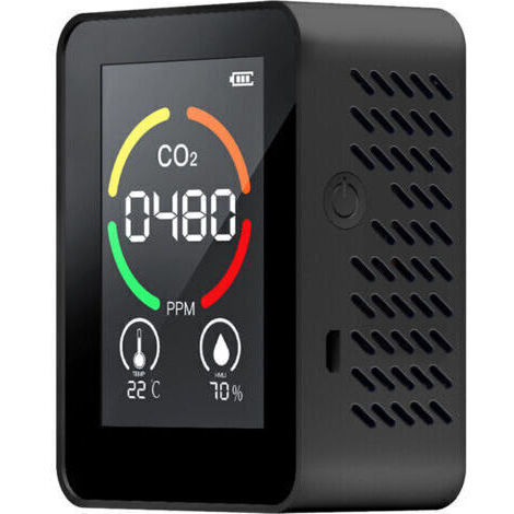 Détecteur de dioxyde de carbone 3 en 1, moniteur de qualité de l'air, analyseur de température et d'humidité pour compteur numérique de CO2 pour le bureau et la maison, Noir